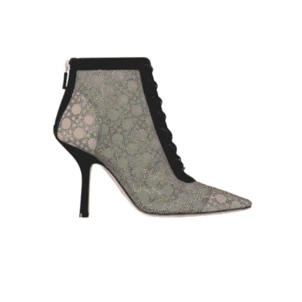 بوت ديور كاحل شبكي مزخرف بالكريستال أسود - واجهة أمامية