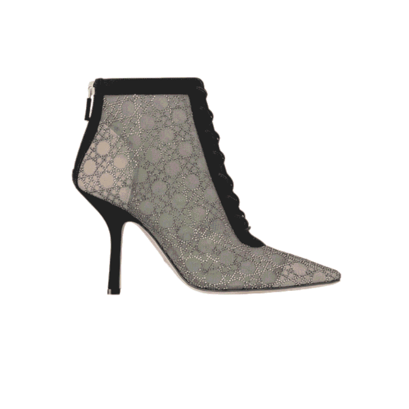 بوت ديور كاحل شبكي مزخرف بالكريستال أسود - واجهة أمامية