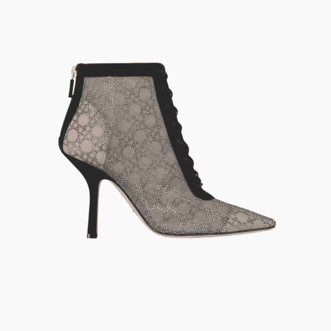 dior-mesh-ankle-boot-black-front-crystal بوت ديور كاحل شبكي مزخرف بالكريستال أسود - واجهة أمامية