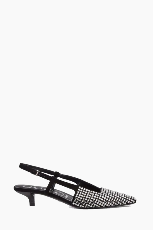 كعب غوتشي أسود كعب قوتشي اصلي مرصع بالكريستال بمقدمة مربعة - ماريس فاشن