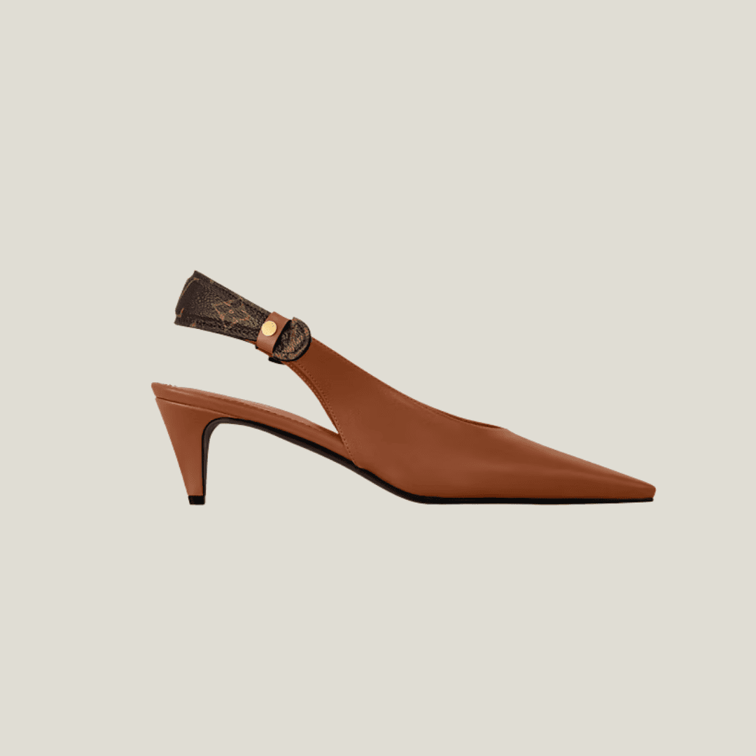 louis-vuitton-legacy-open-heel-pump-brown حذاء لويس فيتون ليجاسي كعب مفتوح من الخلف بلون الكونياك