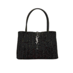 شنطة سان لوران رافيا سوداء من الأمام بتفاصيل جلد الطبيعي الإيطالي