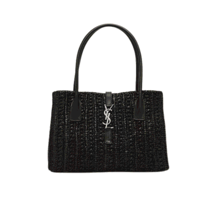 شنطة سان لوران رافيا سوداء من الأمام بتفاصيل جلد الطبيعي الإيطالي