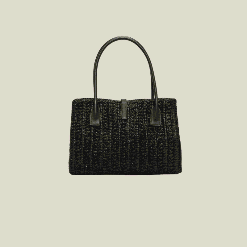 الجانب الجانبي لشنطة سان لوران رافيا سوداء بنمط فرنسي بسيط