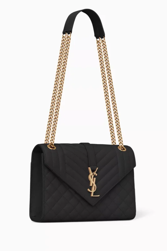 شنطة سان لوران المبطنة السوداء من جلد العجل - منظر أمامي.